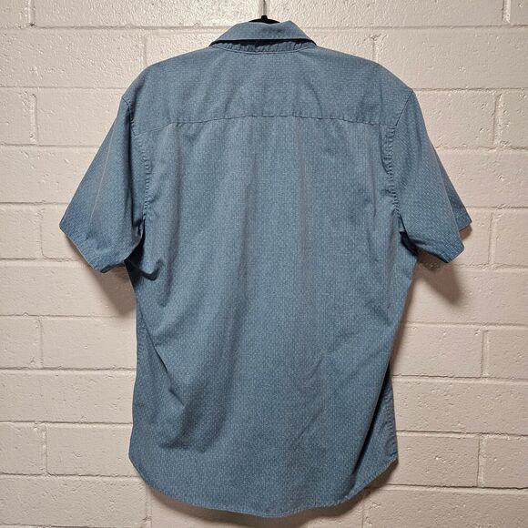 Craft Flow Short Sleeve Button Up Shirt Light Blue with Tan Dots Size L - Picture 3 of 11